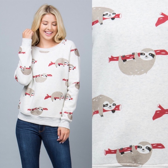 π¦₯Sloths Animal Print Sweater Pullover Sweatshirt - Picture 6 of 6